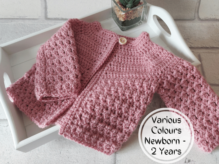 Baby Crochet Cardigan Size Newborn to 2 Years Made To Order