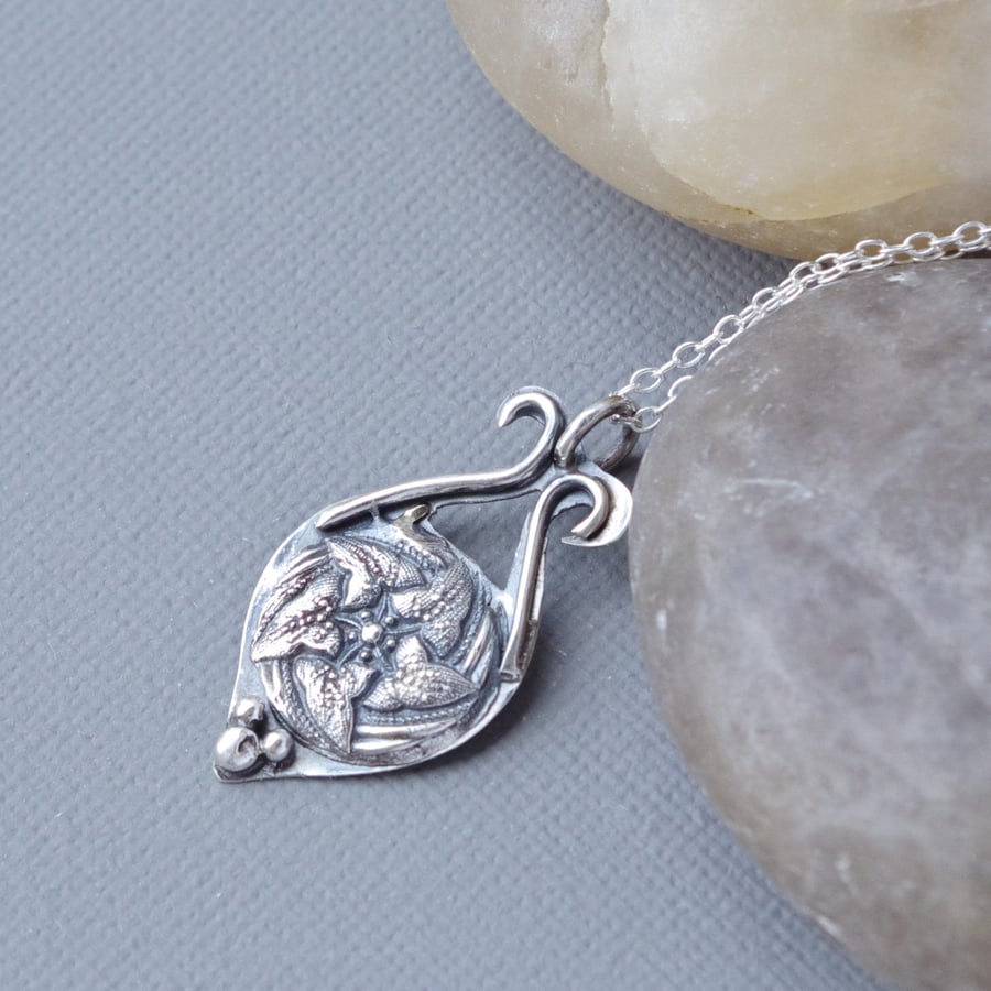 Ivy Leaf Hallmarked Sterling Silver Pendant Cast From Antique Art Nouveau Button