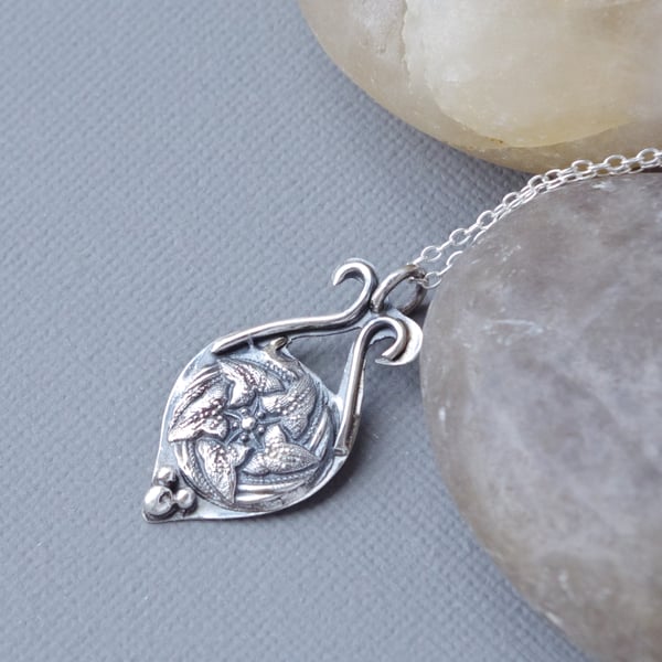Ivy Leaf Hallmarked Sterling Silver Pendant Cast From Antique Art Nouveau Button
