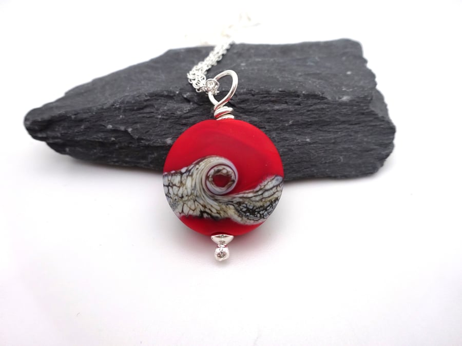 red beach lampwork glass pendant necklace
