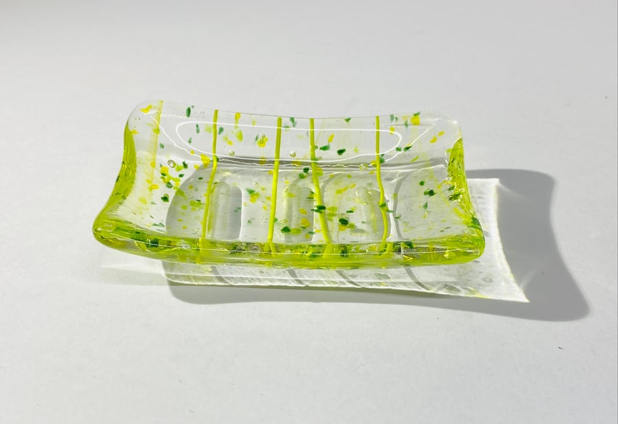 A Beautiful Clear, Yellow and Green Soap Dish