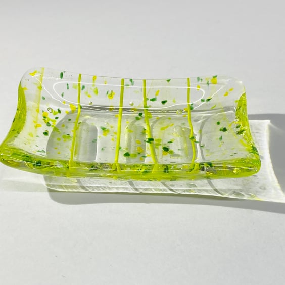 A Beautiful Clear, Yellow and Green Soap Dish