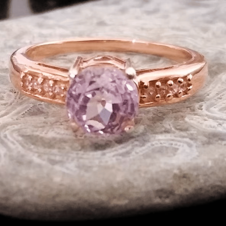 7mm Kunzite Solitaire Rosegold Ring Size P-Q or Size 8