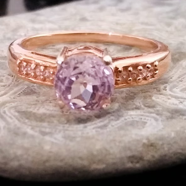 7mm Kunzite Solitaire Rosegold Ring Size P-Q or Size 8