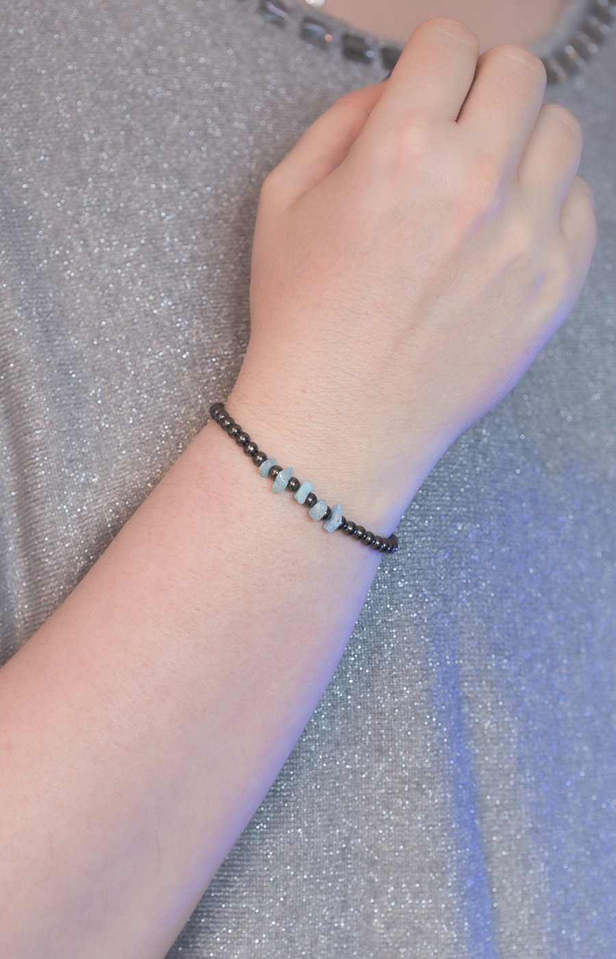 Bracelet Hematite and Morganite stretchy handmade alternative unisex