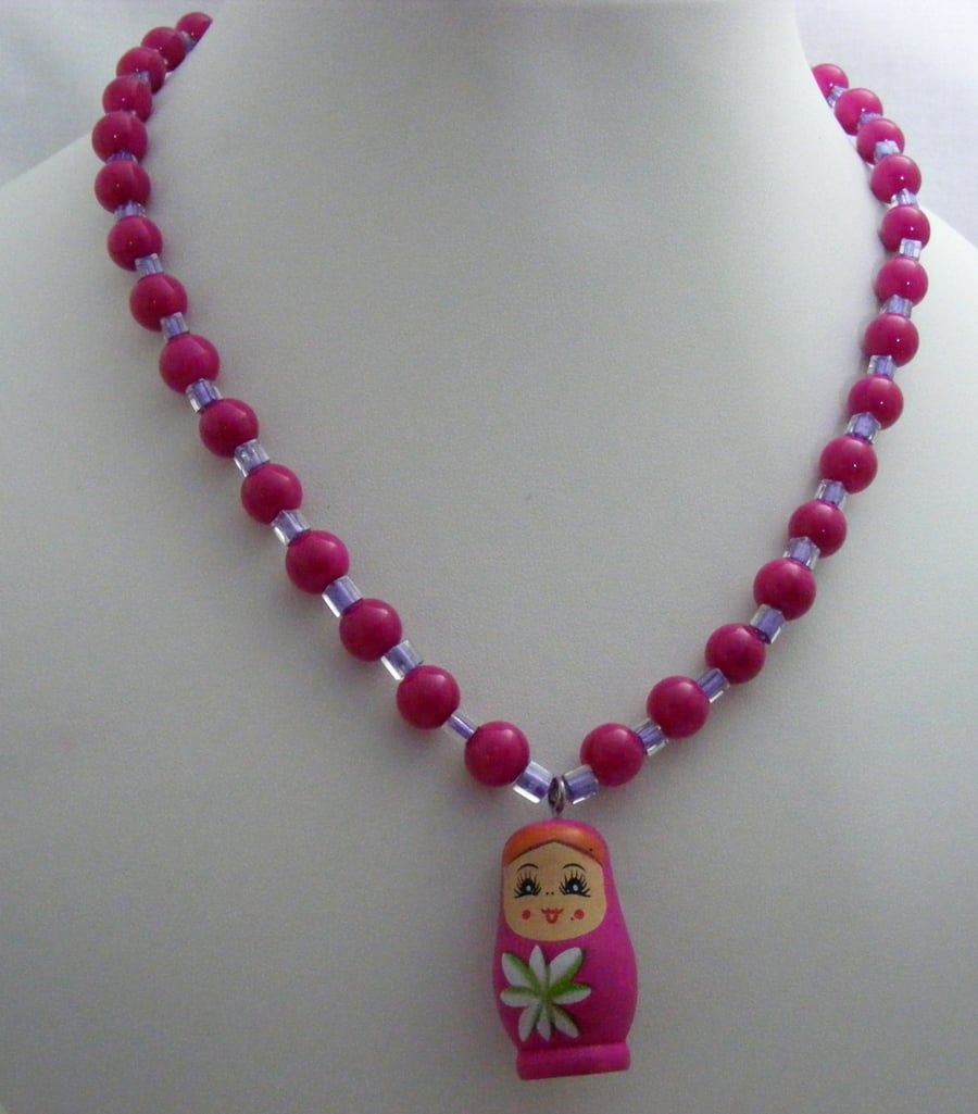 Fuchsia Russian Doll Necklace