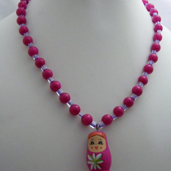 Fuchsia Russian Doll Necklace