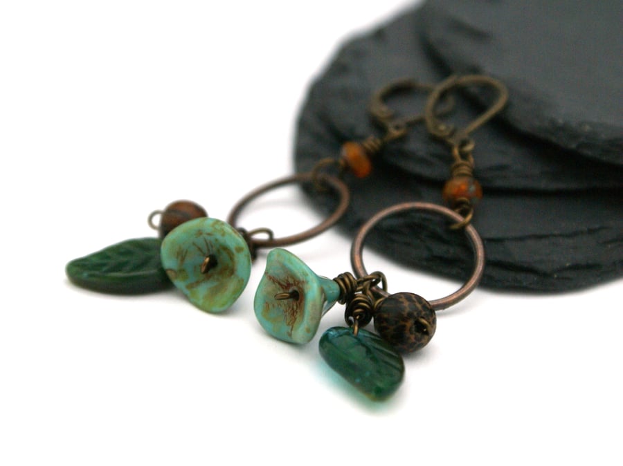 Forest Floor - Autumnal Wire Wrapped Drop Earrings