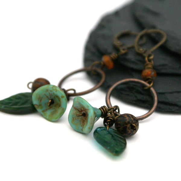 Forest Floor - Autumnal Wire Wrapped Drop Earrings