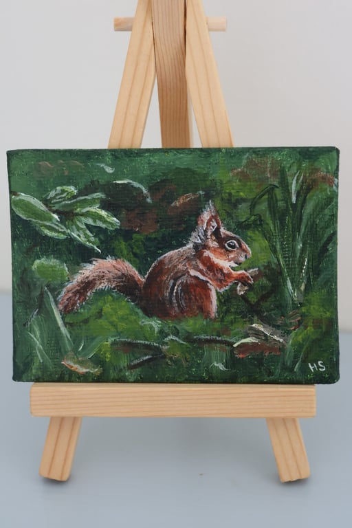 Red Squirrel Mini Original Acrylic Painting
