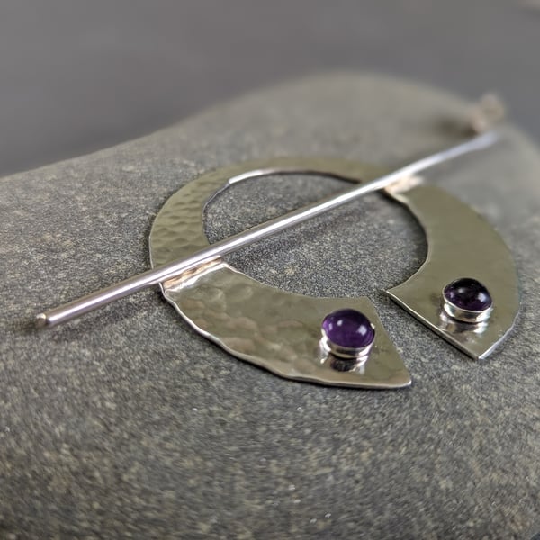 Shawl Pin Sterling Silver and Amethysts