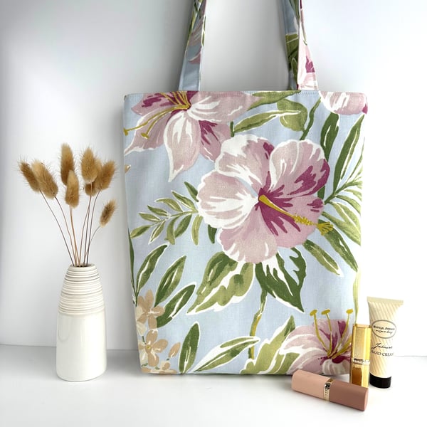 Tropical Tote Bag with Hibiscus Flowers