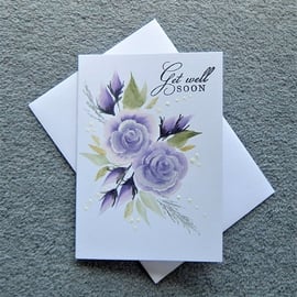 Get well soon card hand painted floral purple rose ( ref F 183 )