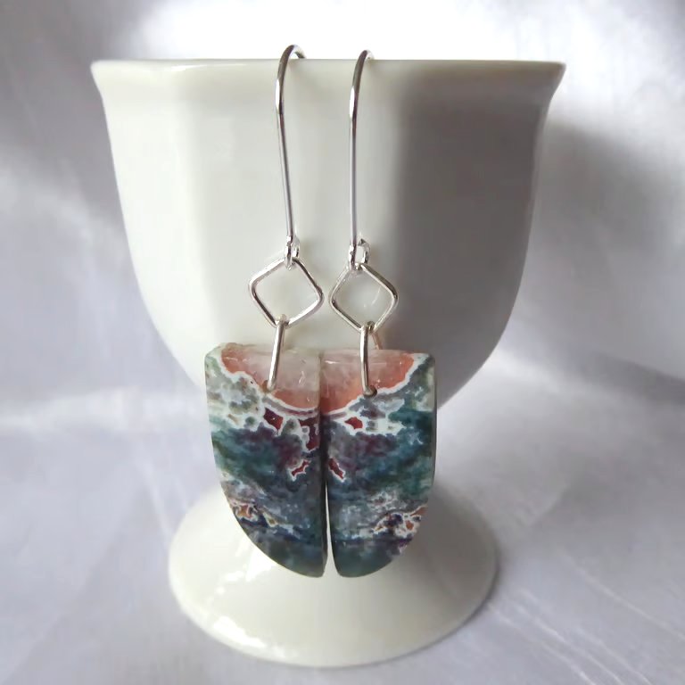 Sterling Silver and Ocean Jasper Waves Earrings