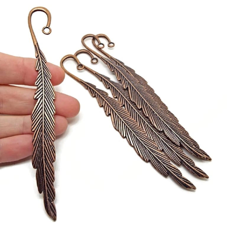 5 Red Copper Tone Feather Design Bookmark Blanks, Ready to Decorate