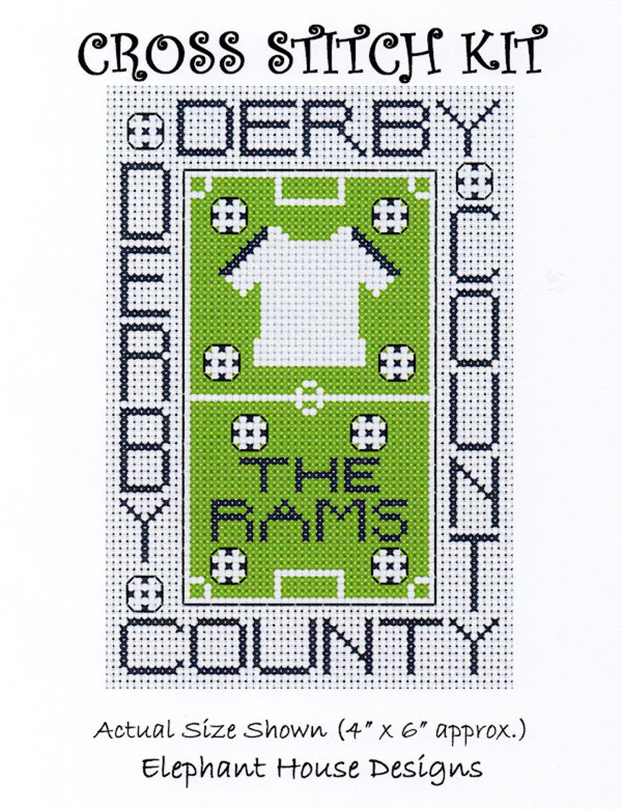 Derby County Cross Stitch Kit Size 4" x 6"  Full Kit