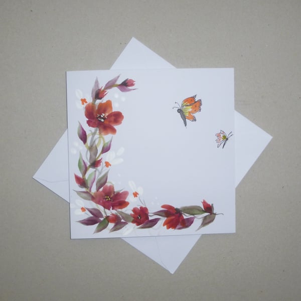 hand painted original art floral butterfly card ( ref F 858 D5 )