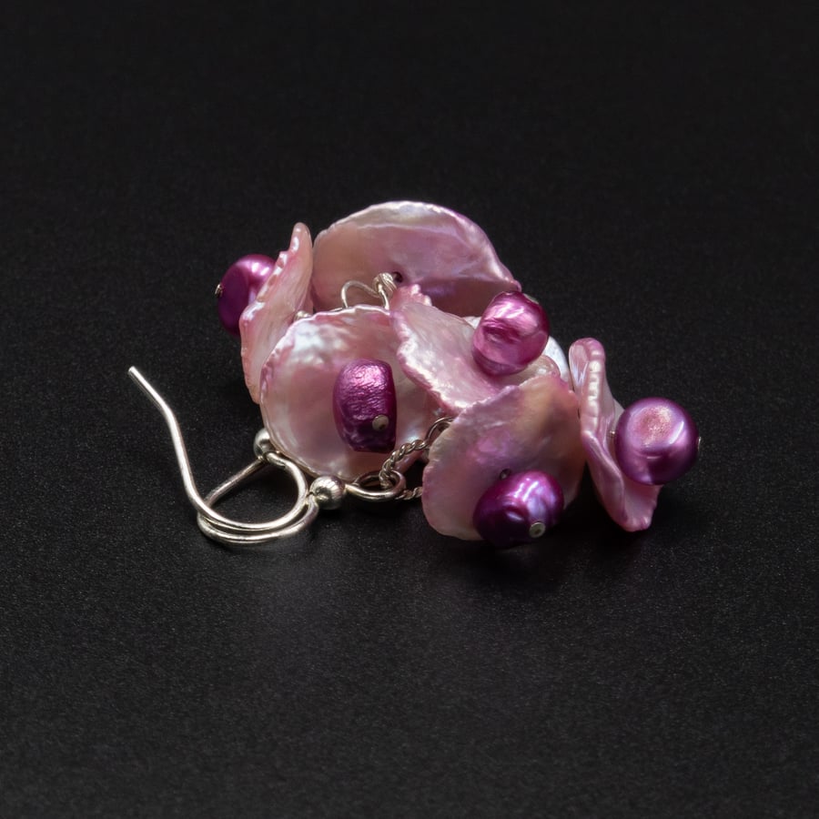 Freshwater natural pink pearl and sterling silver earring drops, pearl jewelry 