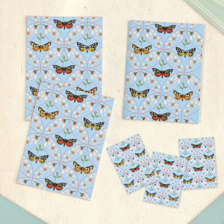 Tiger Moth Floral Stationery Set - Handmade Notebook, Cards & Gift Tags