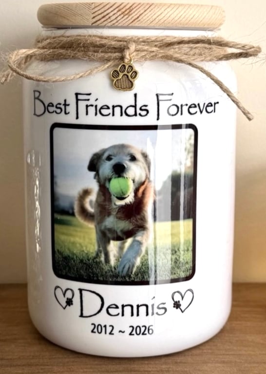 Personalised Pet Urn – Ceramic Photo Memorial Keepsake Jar - Dog or Cat Urn