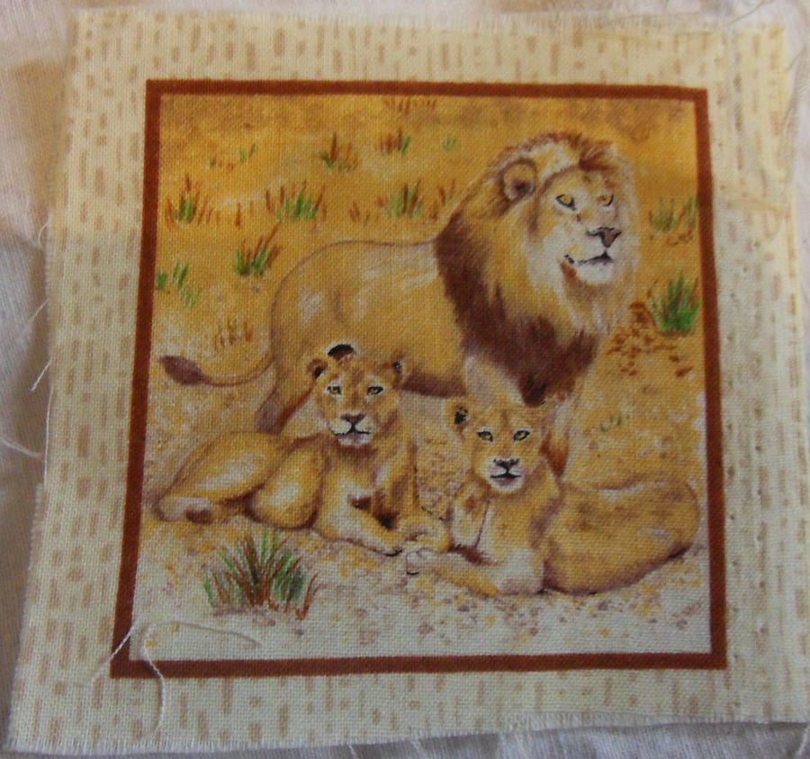 100% cotton fabric.  Lion  Sold separately, postage .62p for many (46)