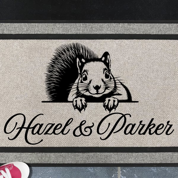 Squirrel Door Mat - Personalised Grey Squirrel - All Weather Doormat - 45x70cm 
