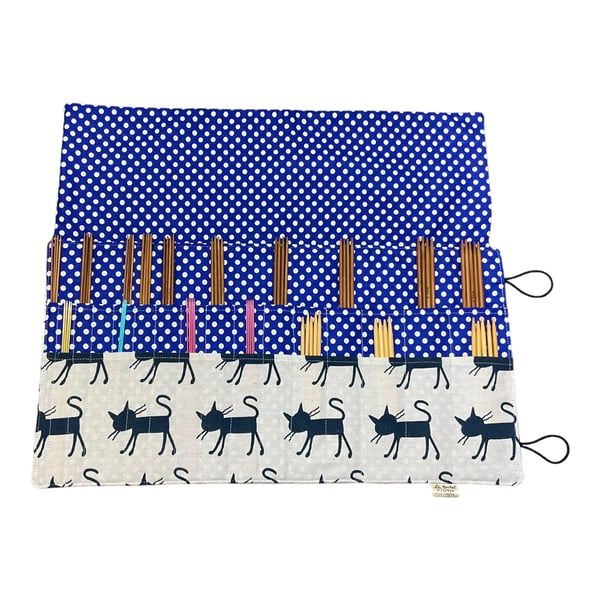 Double pointed case with cats, DPN Case, knitting needle case, crochet hook case