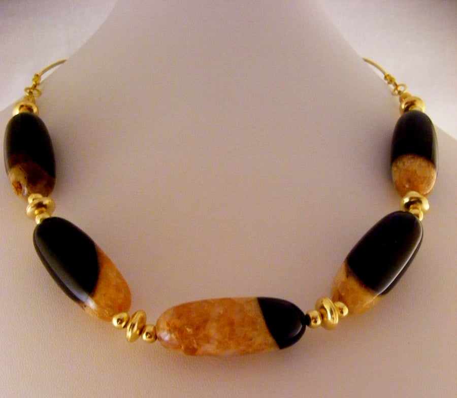 Orange and Black Gemstone Necklace