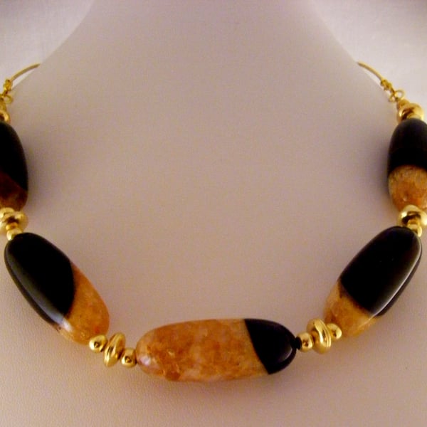 Orange and Black Gemstone Necklace