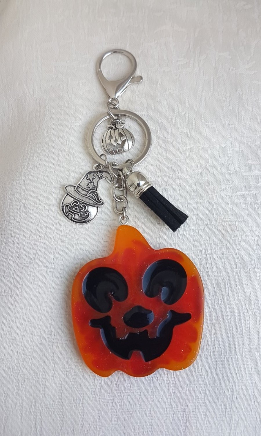 Large Red and Orange Pumpkin Key Ring - Bag Charm - Key Chain