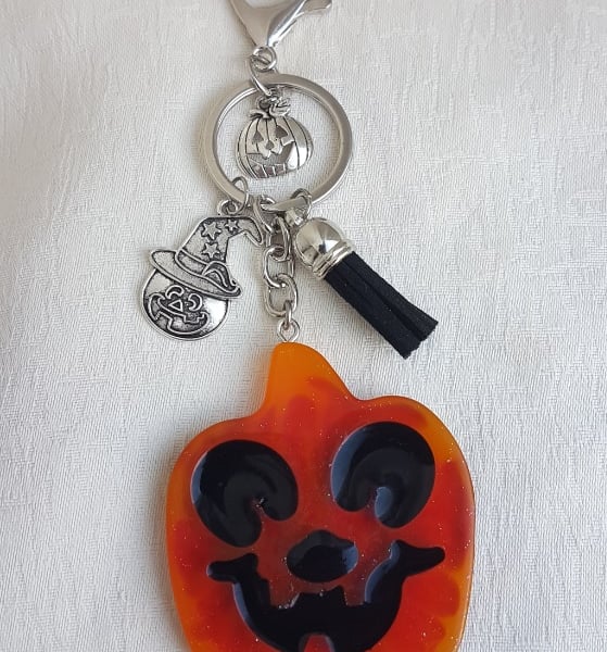 Large Red and Orange Pumpkin Key Ring - Bag Charm - Key Chain