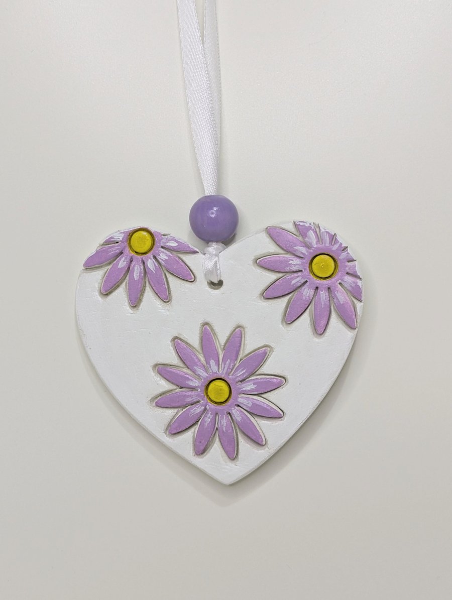 Pretty clay heart hanging decoration, floral gift for Mother's day
