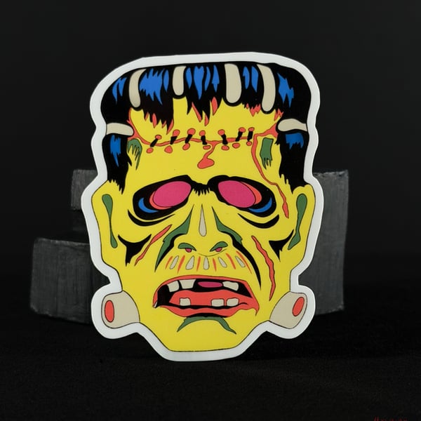 Frankensteins Monster Vintage Style Halloween Mask Sticker 