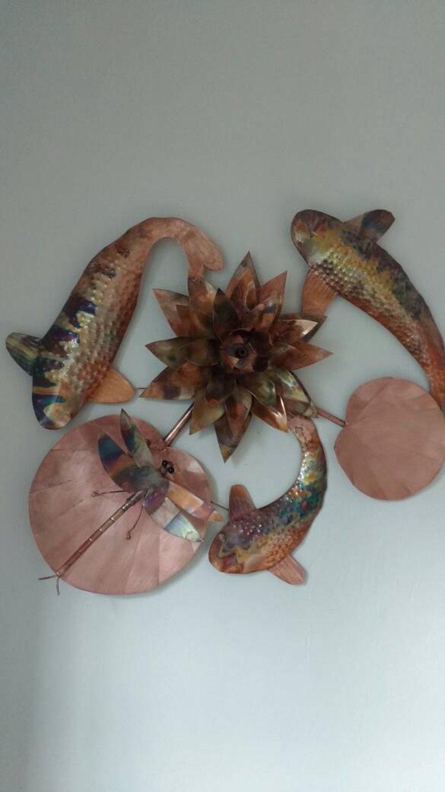 Water lily, koi carp and dragonfly wall hanging