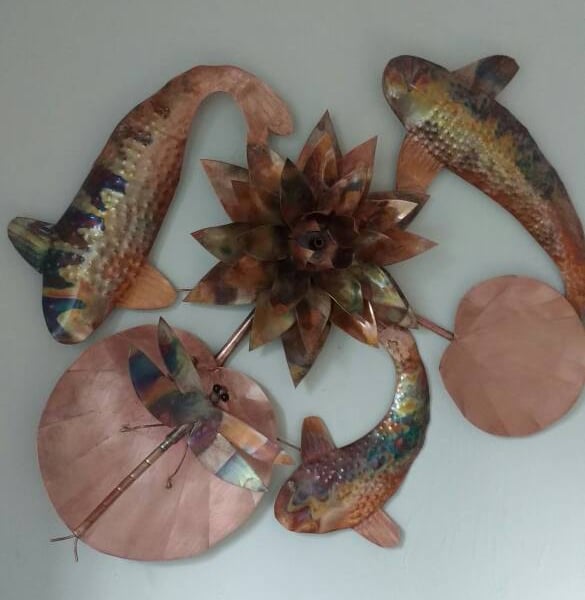 Water lily, koi carp and dragonfly wall hanging