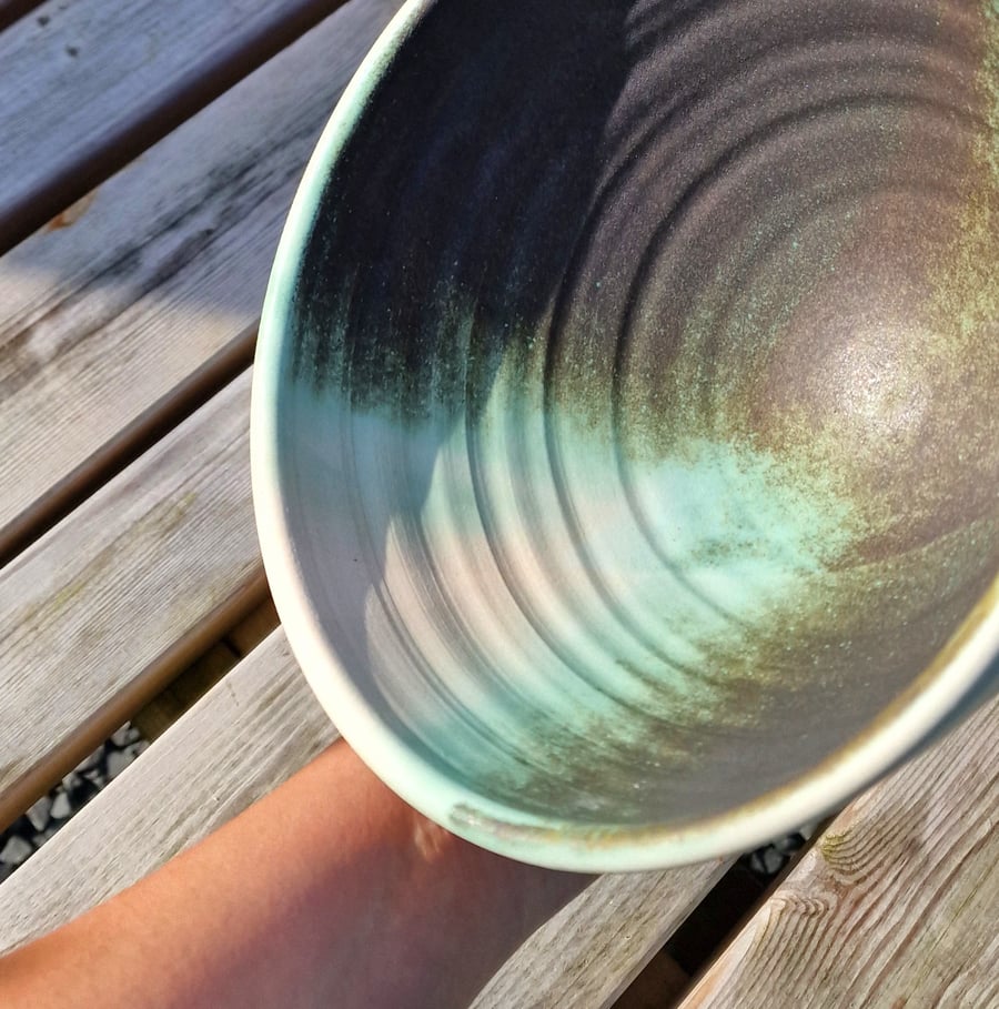Teal Hand-Thrown Stoneware Bowl (heavy) 