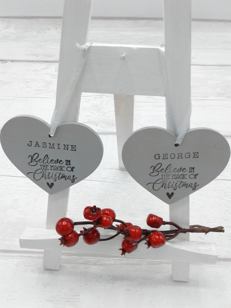 Personalised Christmas decoration. Tree decoration. Wooden heart.