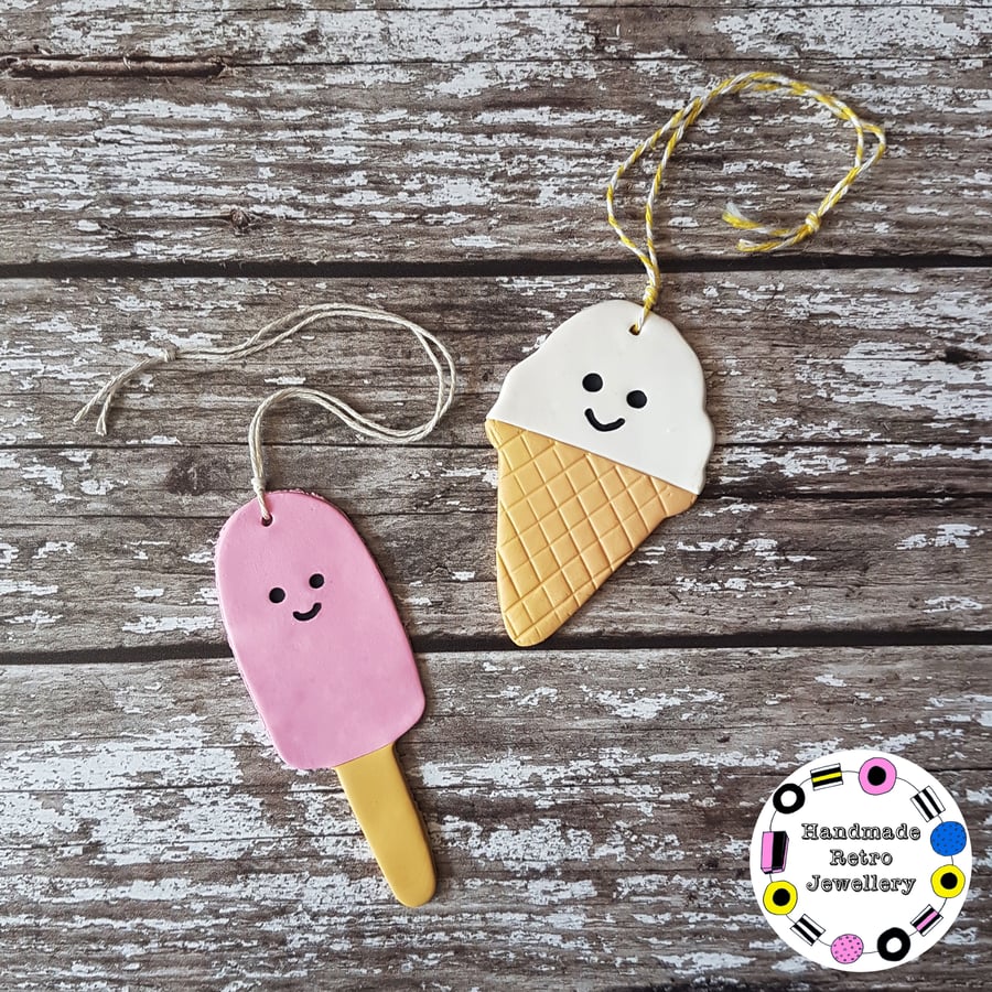 Ice Cream or Ice Lolly Hanging Decoration, Hand painted, Handmade
