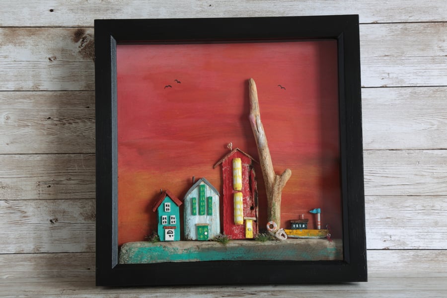 Framed Driftwood Seascape Art from Scotland,