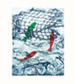 The Little Green Fish -  Original Collagraph Print - Image 1