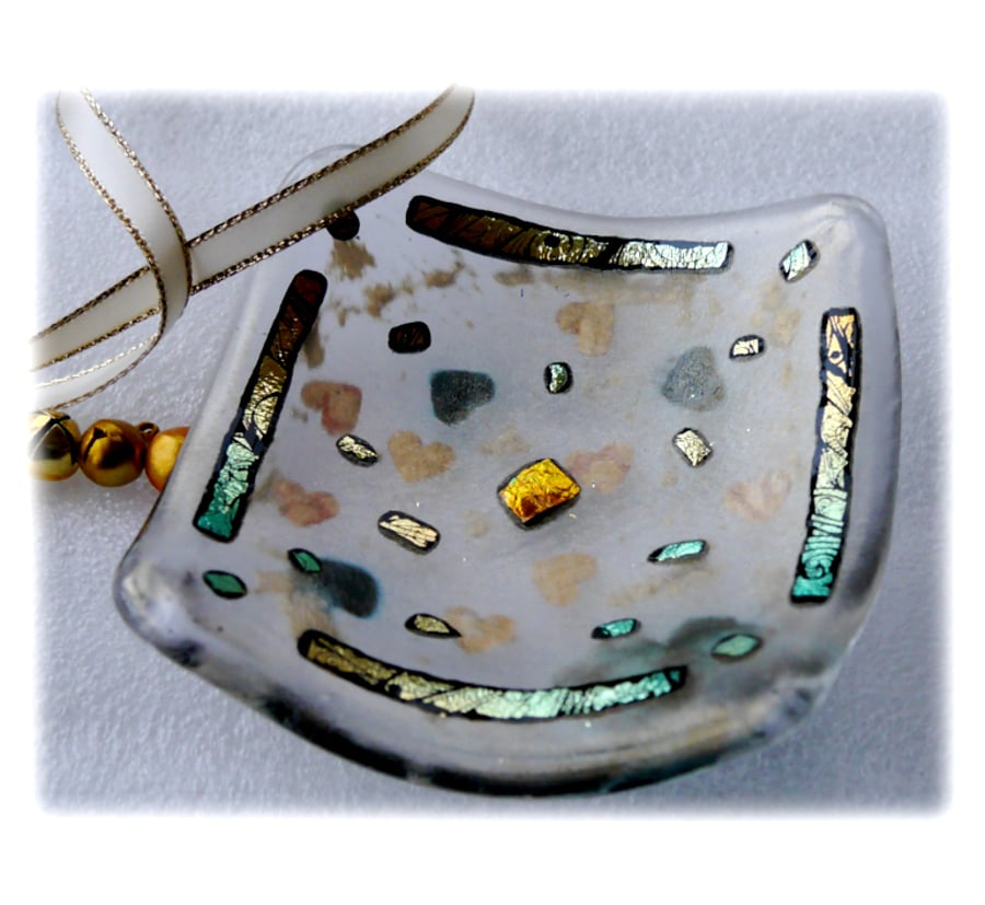 Fused Glass Dish 9cm Clear Gold Dichroic 016