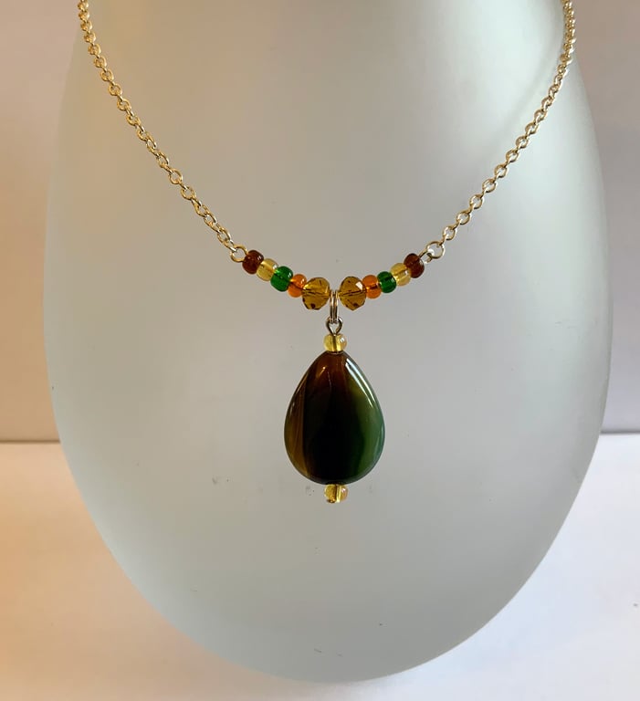 Malachite Agate Stone Pendant Necklace.