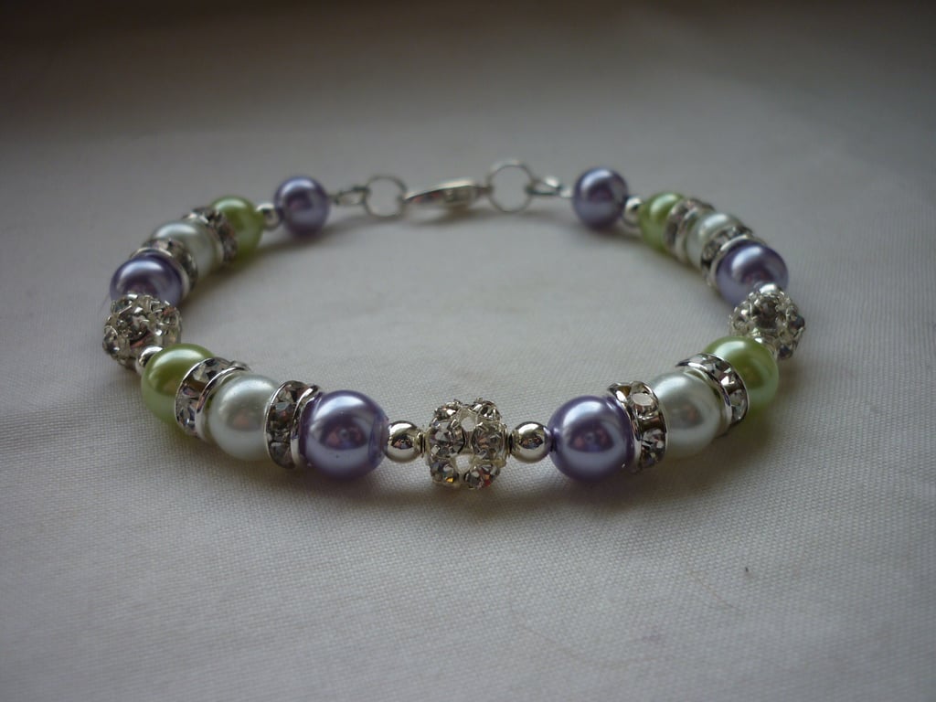 LAVENDER, WHITE AND LIME RHINESTONE BRACELET.  717