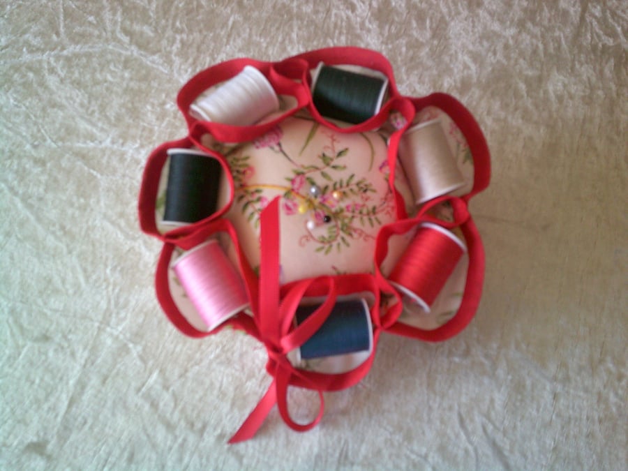 Meadow Flowers Cotton Reel Pin Cushion