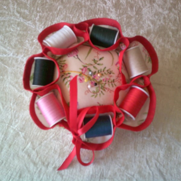 Meadow Flowers Cotton Reel Pin Cushion