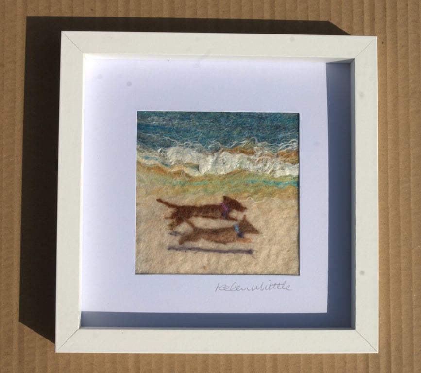 Beach Sausage Dogs - original felted art
