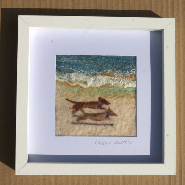 Beach Sausage Dogs - original felted art