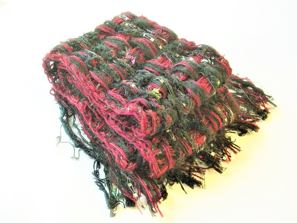 Handwoven Textured Scarf, Loosely Woven, Long Scarf with Fringe 170C