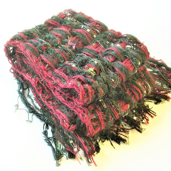 Handwoven Textured Scarf, Loosely Woven, Long Scarf with Fringe 170C