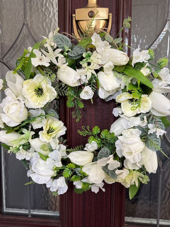  Spring Summer Door Wreath white flowers gift wedding wall hanging luxury wreath